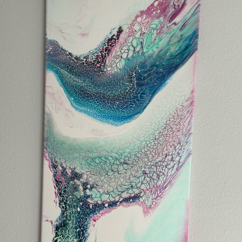 Acrylic Pour Painting Unisex OS‎ Teal Magenta Excellent Fluid Art Canvas
